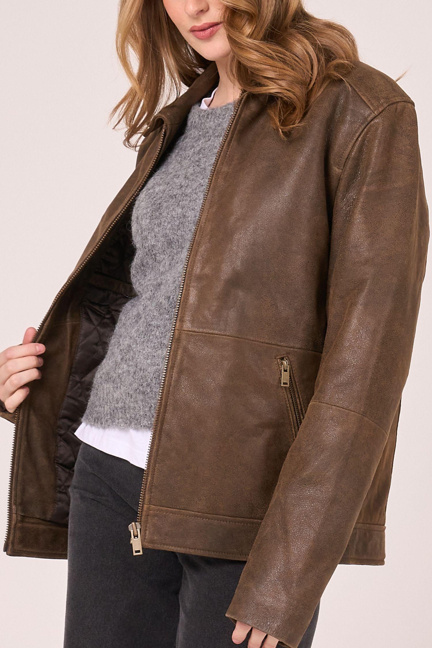 Oversized Aged Real Leather Harrington by BARNEYS ORIGINALS