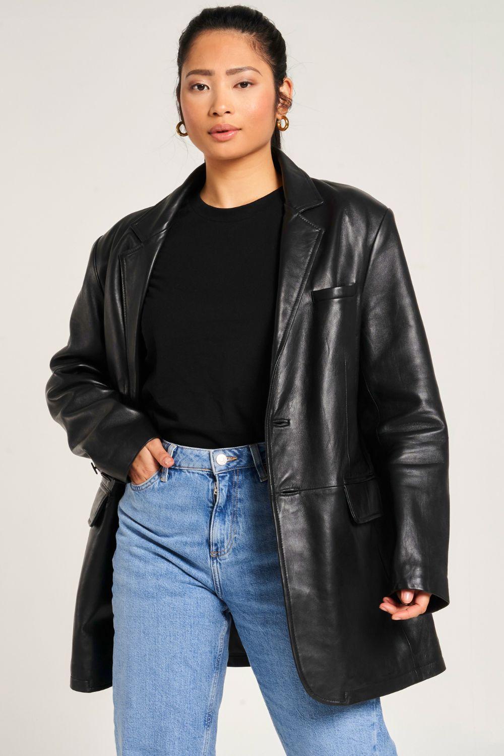 Oversized Leather Blazer by BARNEYS ORIGINALS
