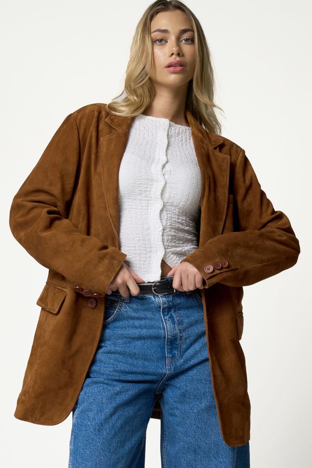 Oversized Tan Suede Blazer by BARNEYS ORIGINALS