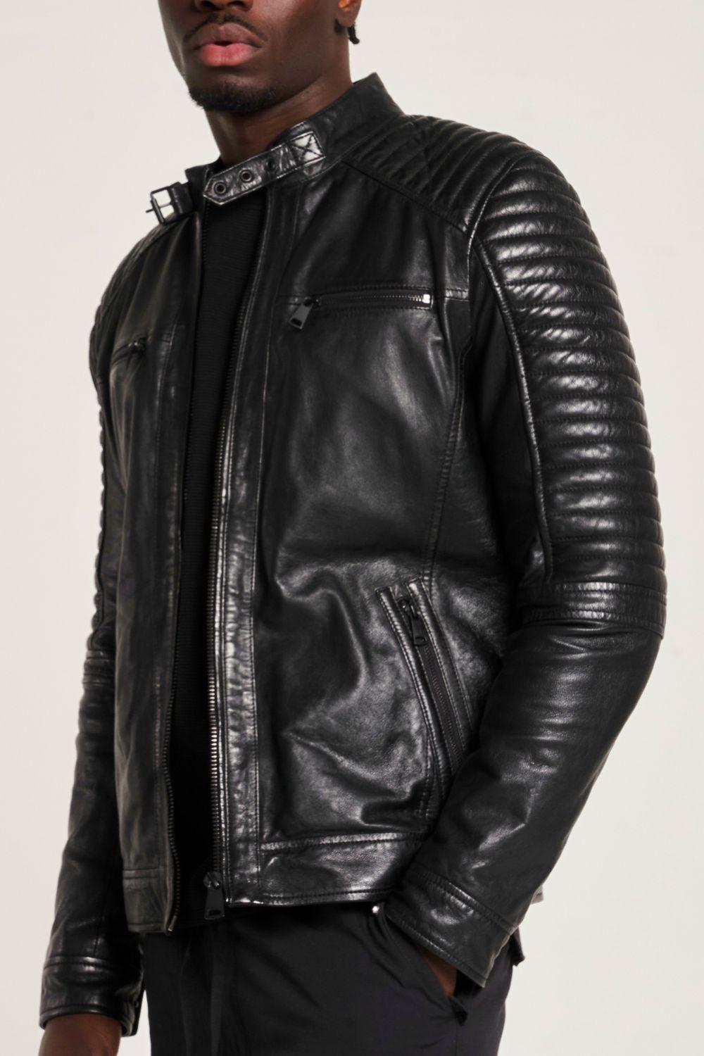 Real Leather Racer Jacket by BARNEYS ORIGINALS