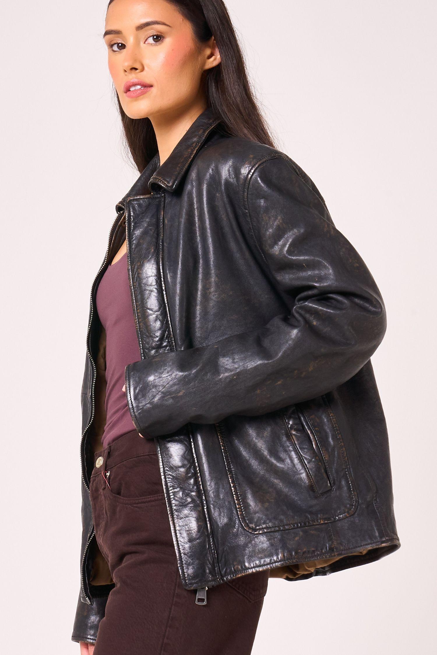 Vintage Washed Real Leather Oversized Jacket by BARNEYS ORIGINALS