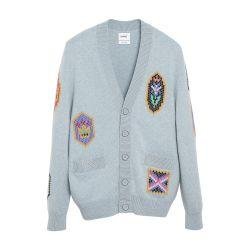 V-neck cardigan with Scottish symbols in cashmere by BARRIE
