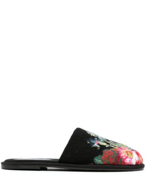 floral intarsia-knit cashmere slippers by BARRIE
