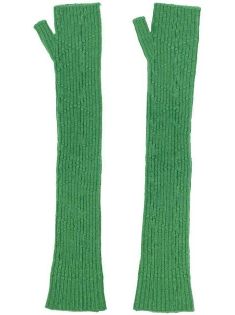 long knit fingerless gloves by BARRIE