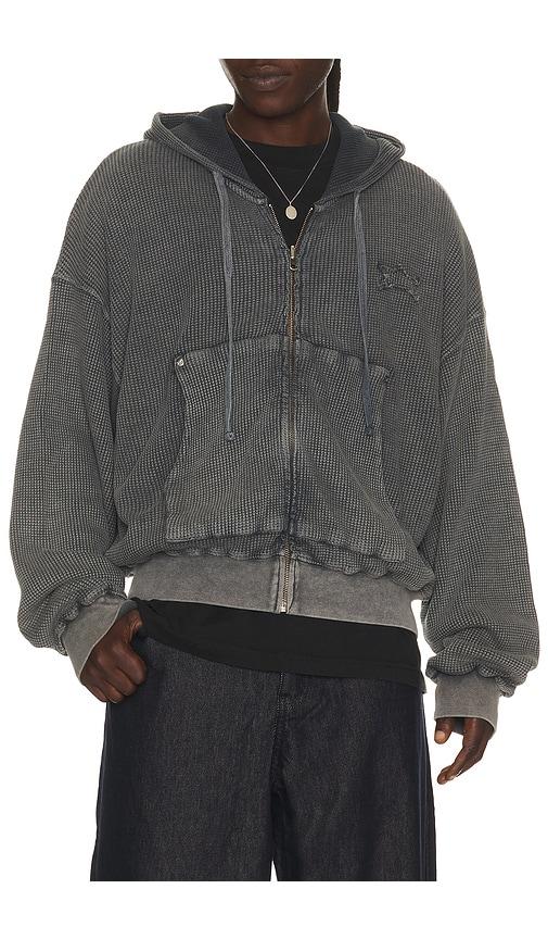 Barriers Worldwide Star Waffle Zip Up Hoodie in Charcoal by BARRIERS WORLDWIDE