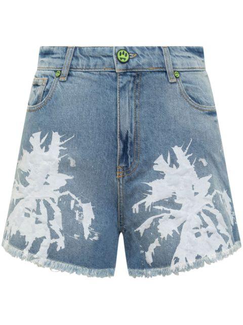 abstract-pattern print denim shorts by BARROW
