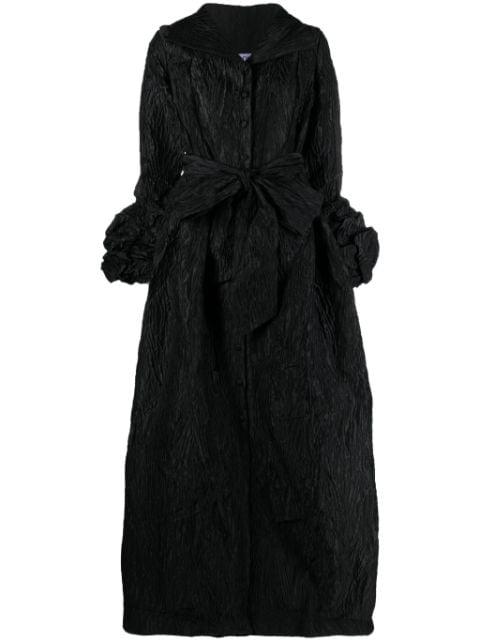 gathered-sleeve shimmer belted gown by BARUNI