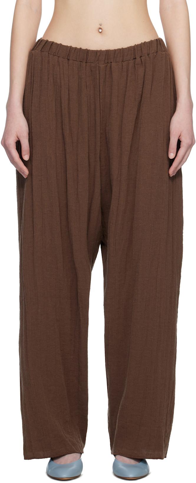 Brown Crinkle Linen Folio Lounge Pants by BASERANGE