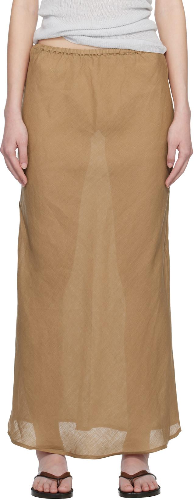 Tan Fine Linen Dydine Maxi Skirt by BASERANGE