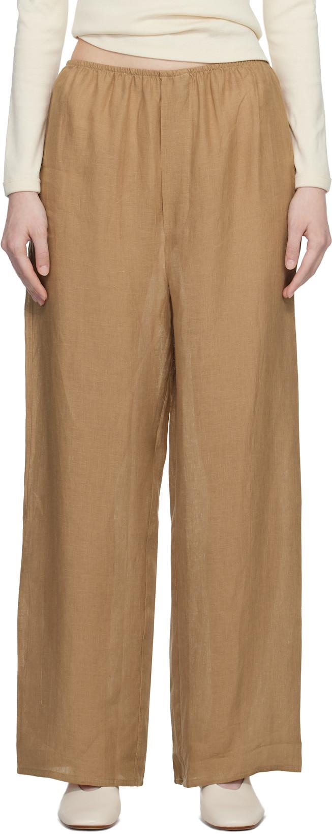Tan Fine Linen Stoa Lounge Pants by BASERANGE