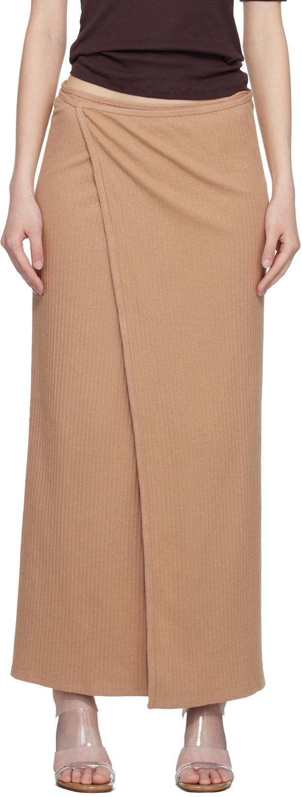 Tan Organic Cotton Fleece Brig Maxi Skirt by BASERANGE