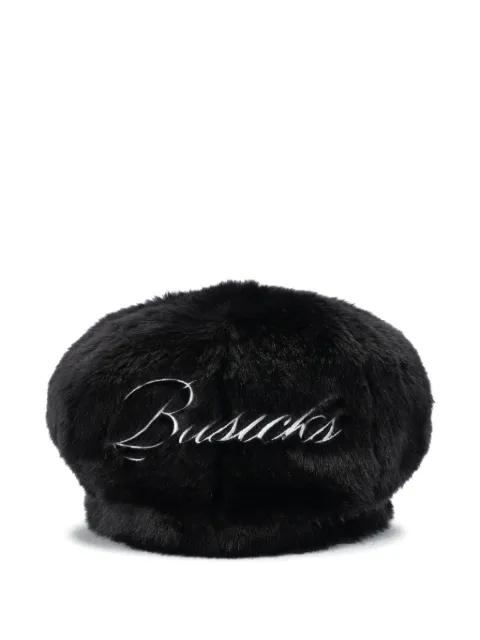 faux-fur embroidered-logo beret by BASICKS