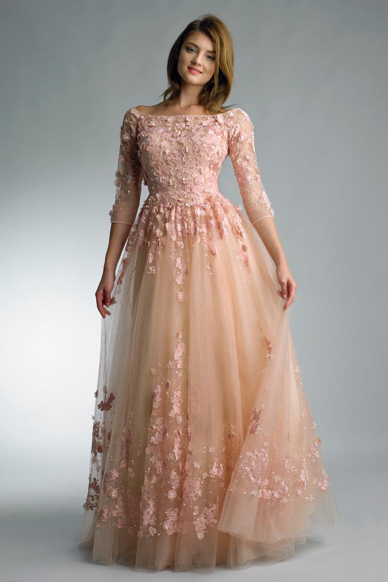 Three Quarter Sleeve Formal Gown by BASIX BLACK LABEL