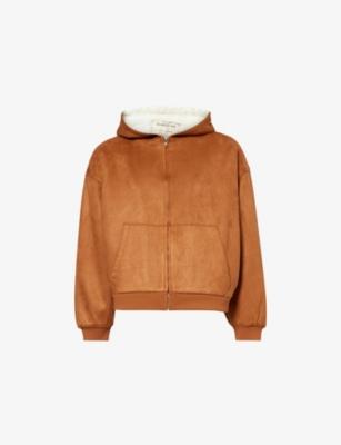 Hooded Fleece-Lined Faux-Suede Jacket by BASKETCASE