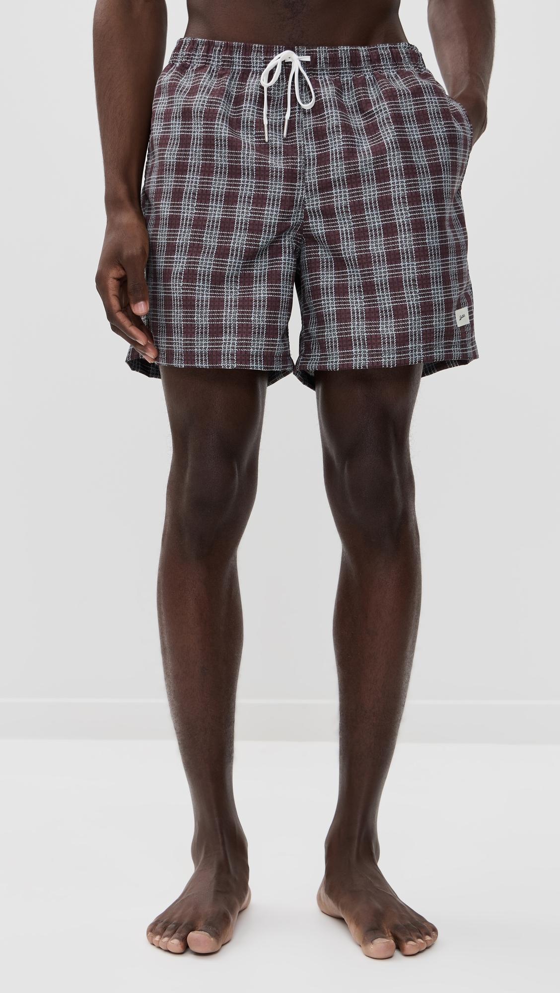 Amethyst Tartan Swim Trunks 5" by BATHER