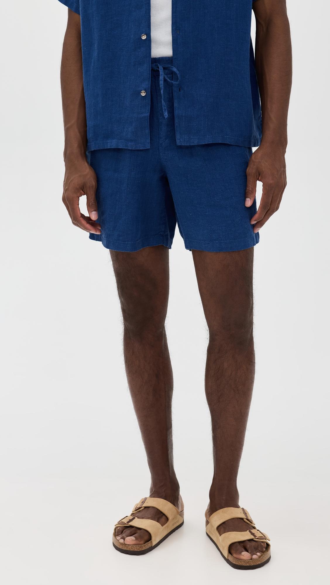 Navy Linen Leisure Shorts 6" by BATHER