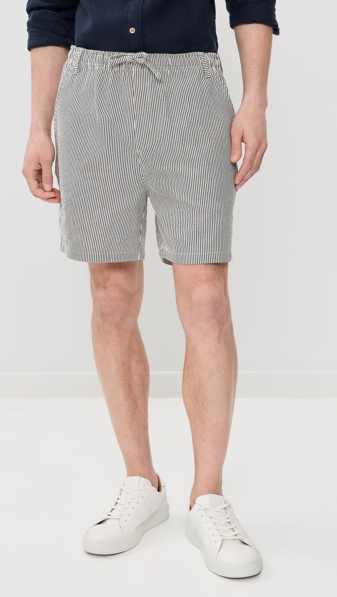 Navy Pinstripe Leisure Shorts 5" by BATHER