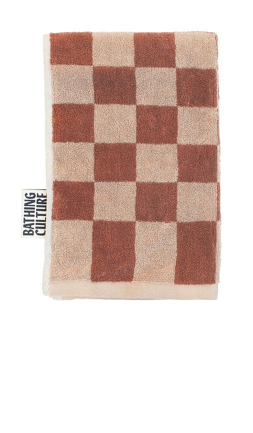 Bathing Culture Bathhouse Check Organic Hand Towel in Brown by BATHING CULTURE
