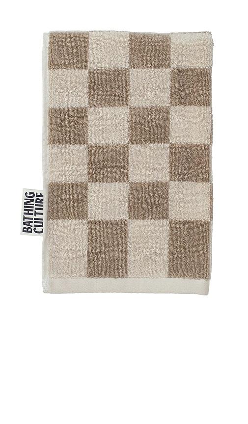 Bathing Culture Bathhouse Check Organic Hand Towel in Tan by BATHING CULTURE
