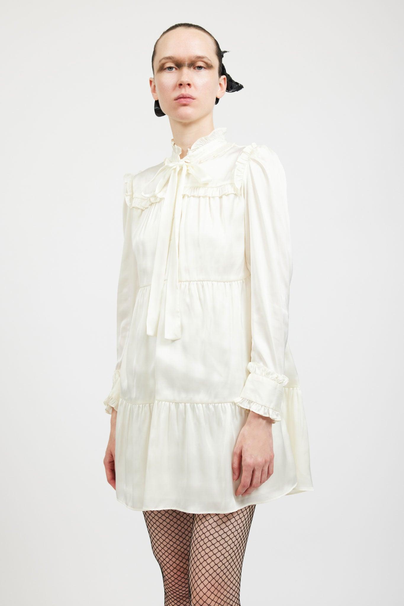 Mina Dress in Cream Satin by BATSHEVA