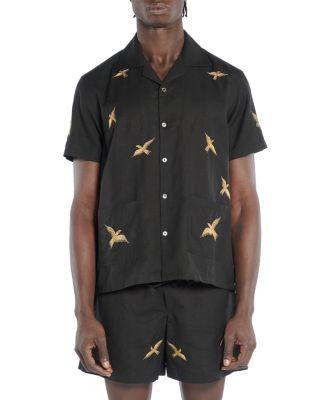 Columbus Embroidered Button Front Camp Shirt by BAZISZT