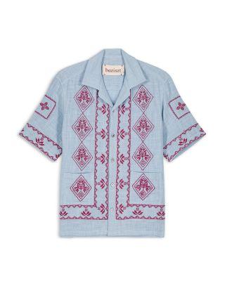 Embroidered Button Front Camp Shirt by BAZISZT
