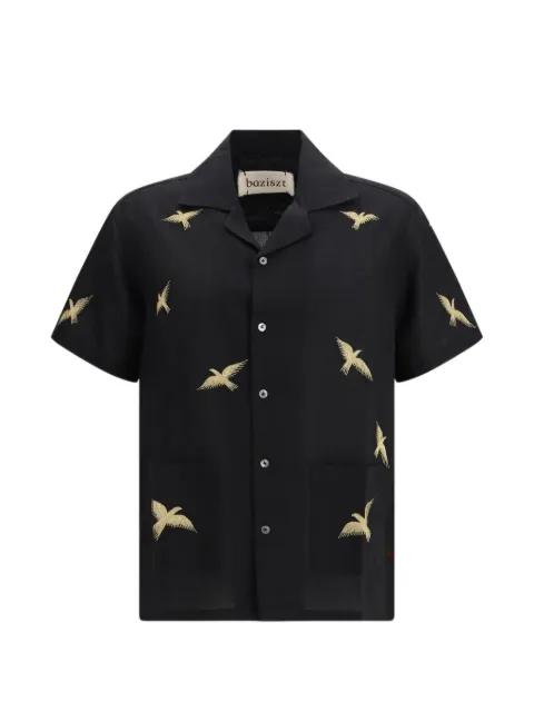 bird-embroidered pocket shirt by BAZISZT