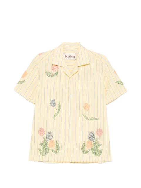 floral-embroidered striped-pattern shirt by BAZISZT