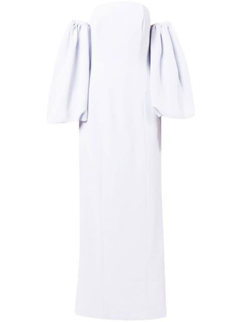 off-shoulder puff-sleeve gown by BAZZA ALZOUMAN