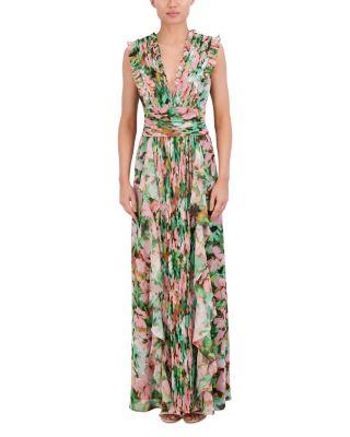 Printed Cascading Ruffle Maxi Dress by BCBGMAXAZRIA