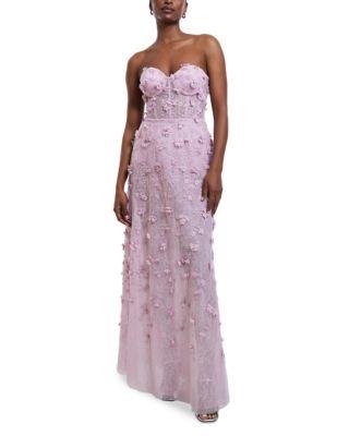 Strapless Floral Applique Dress by BCBGMAXAZRIA
