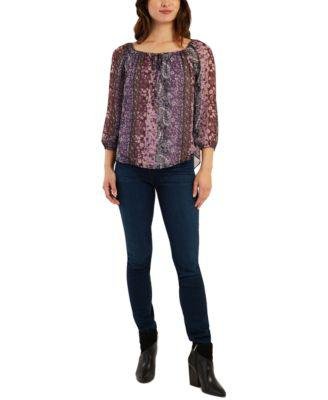 Juniors' Mixed-Print 3/4-Sleeve Top by BCX