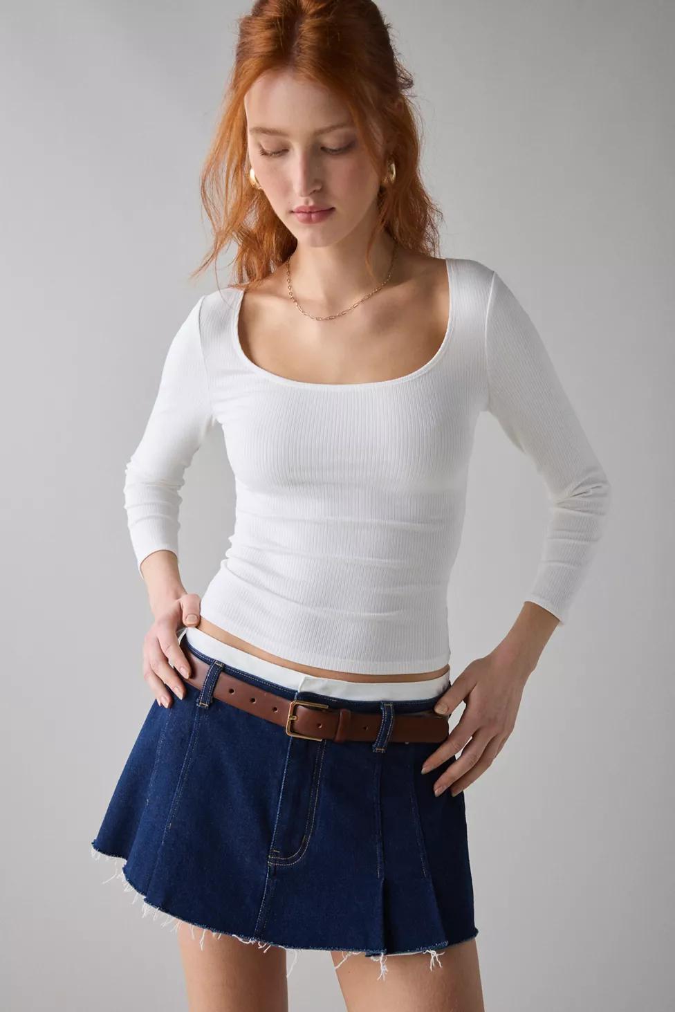 BDG Andie 3/4 Sleeve Square Neck Cropped Tee by BDG
