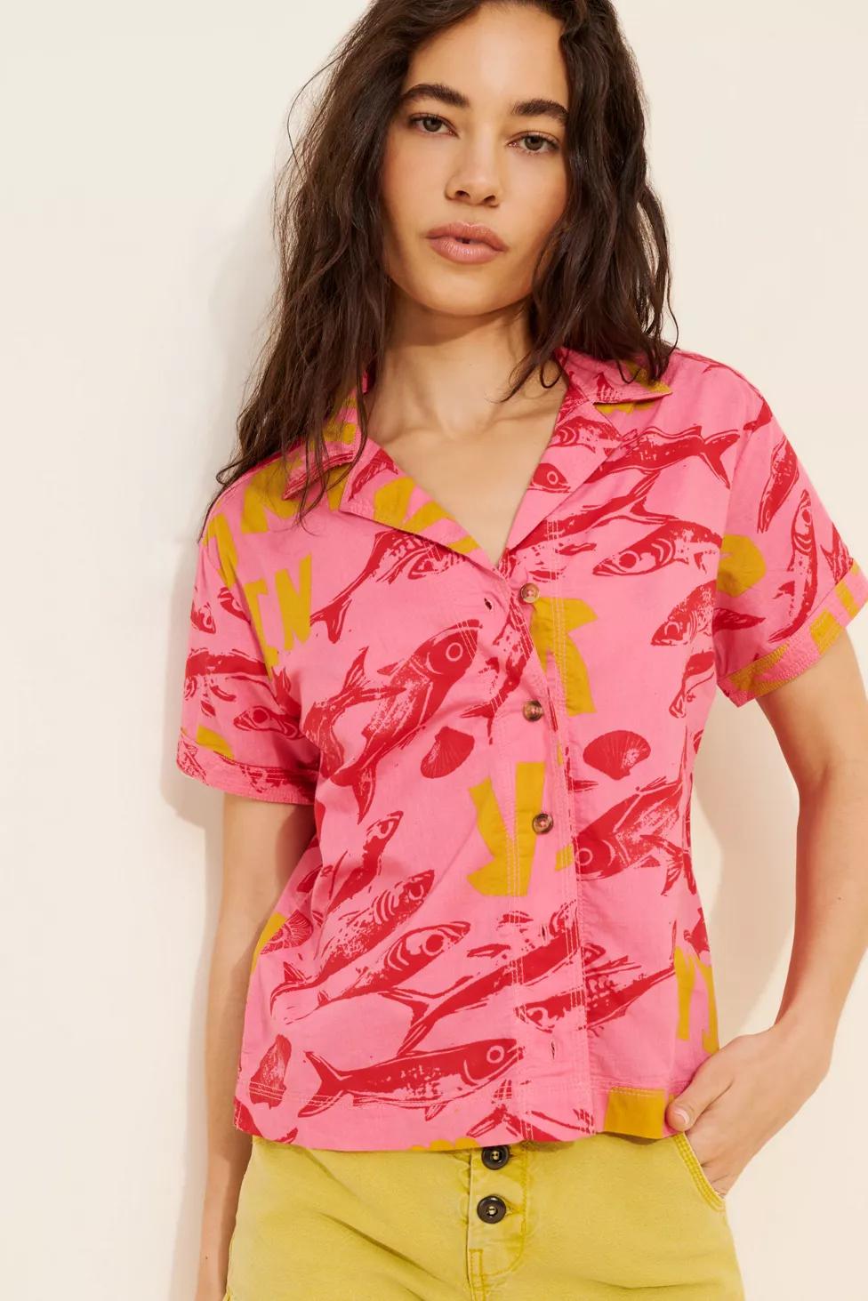 BDG Asher Printed Souvenir Short Sleeve Button-Down Shirt by BDG