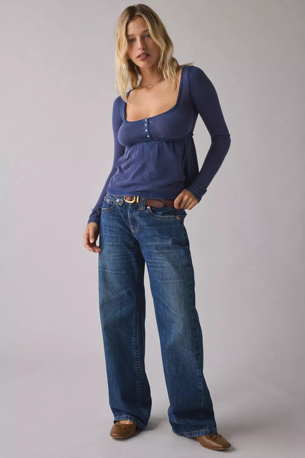 BDG Brittney Long Sleeve Henley Babydoll Top by BDG