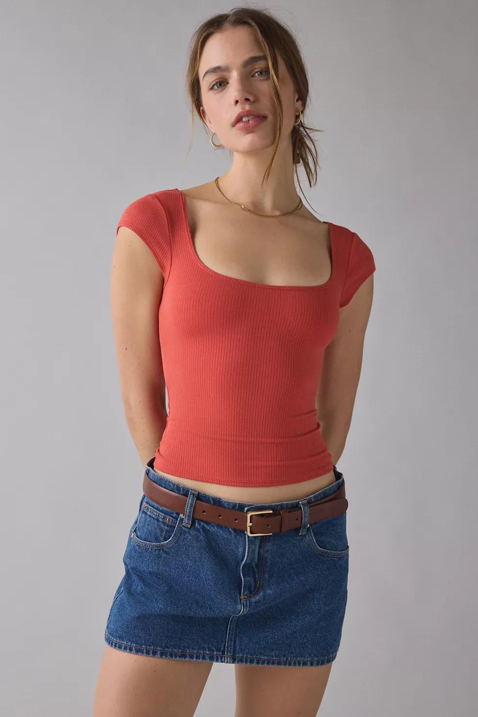BDG Drew Cap Sleeve Square Neck Cropped Tee by BDG