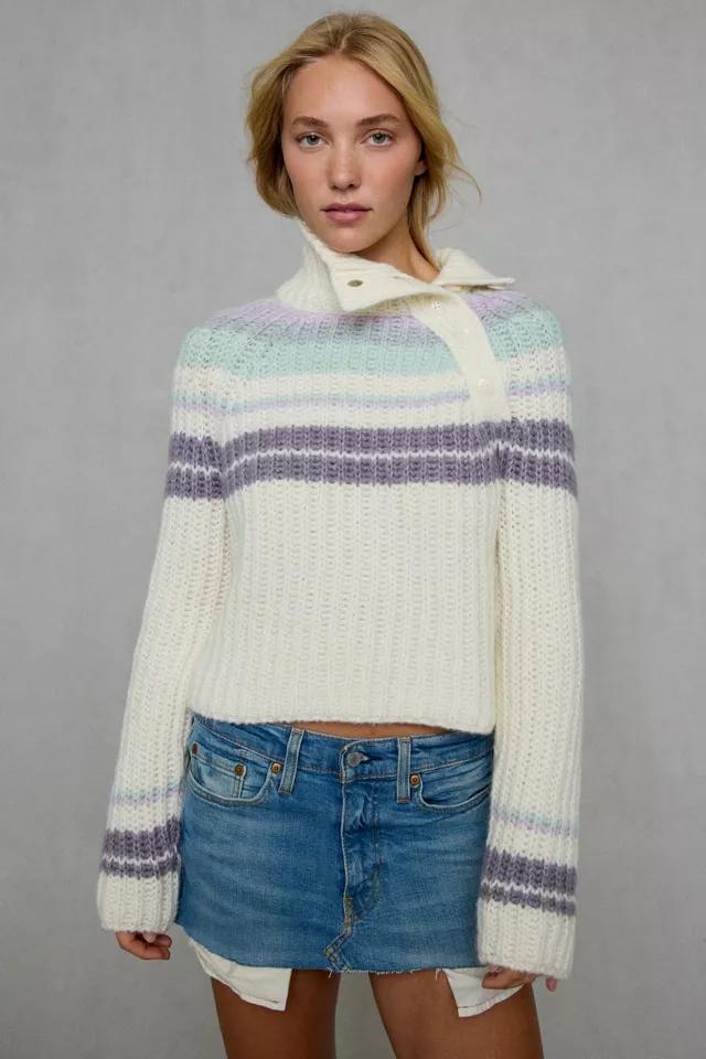 BDG Glacier Grace Funnel Neck Asymmetric Button Sweater by BDG