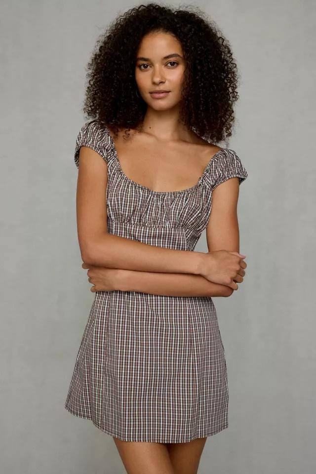 BDG Highland Square Neck Puff Sleeve Plaid Mini Dress by BDG