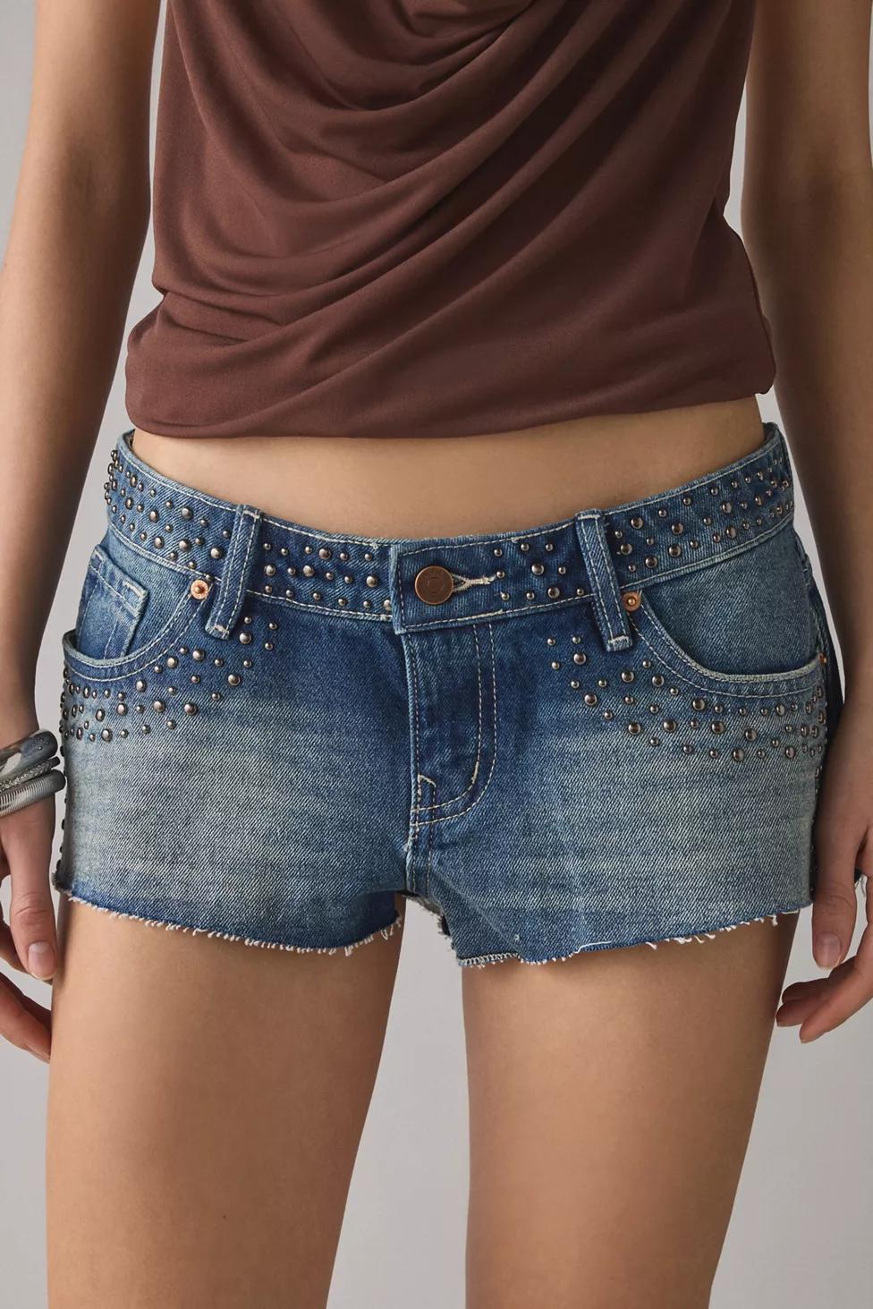 BDG Jenni Studded Low-Rise Denim Micro Shorts by BDG