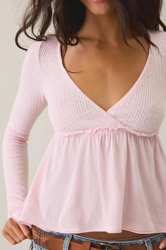 BDG Keepsake Surplice V-Neck Long Sleeve Babydoll Top by BDG