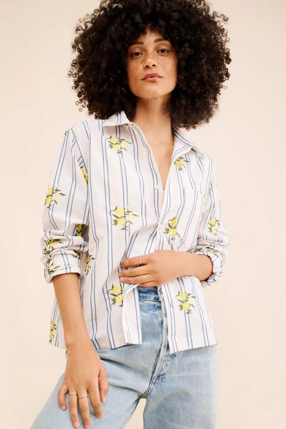 BDG Men's Striped Embroidered Lemon Shirt by BDG