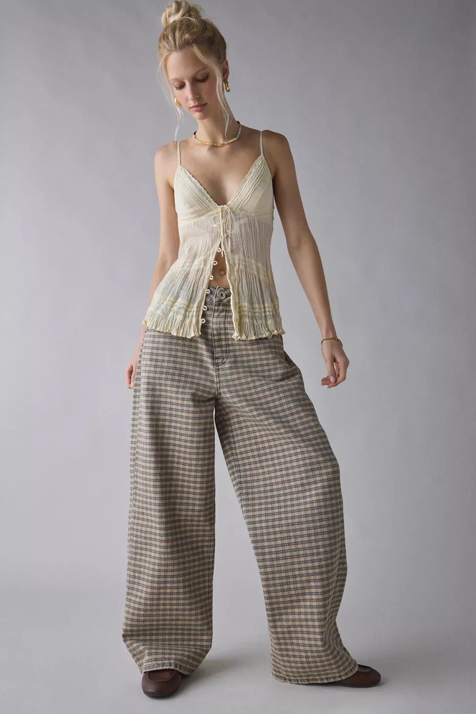 BDG Mini Check Overdyed Canvas Mid-Rise Baggy Pants by BDG