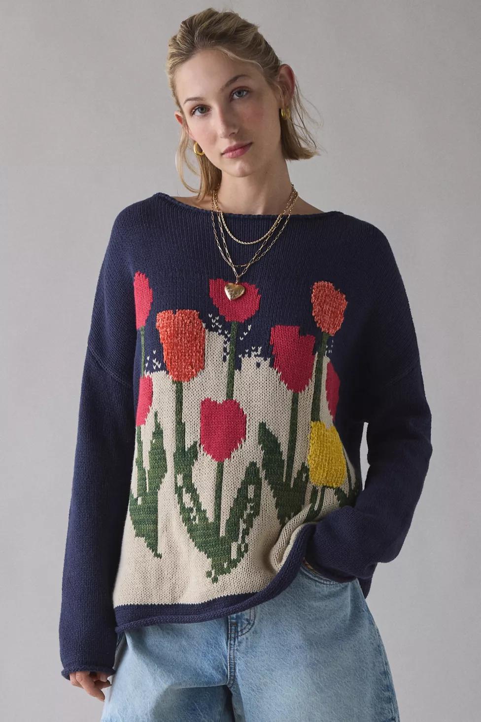 BDG Reagen Tulip Graphic Oversized Rollneck Sweater by BDG