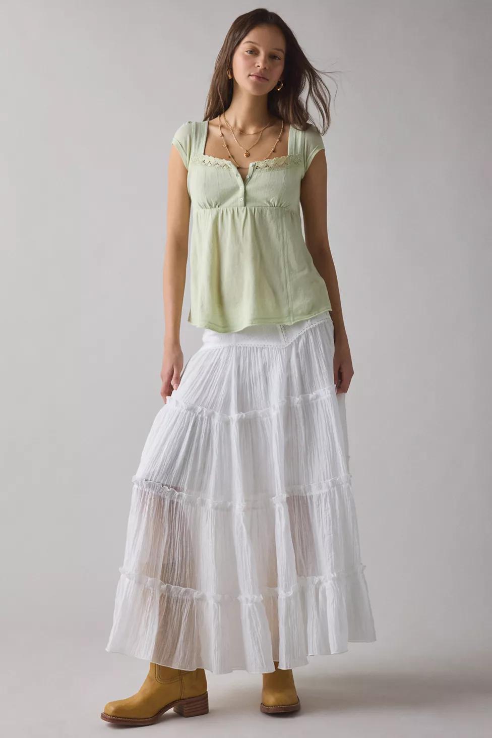 BDG Sawyer Lace Trim Short Sleeve Babydoll Top by BDG