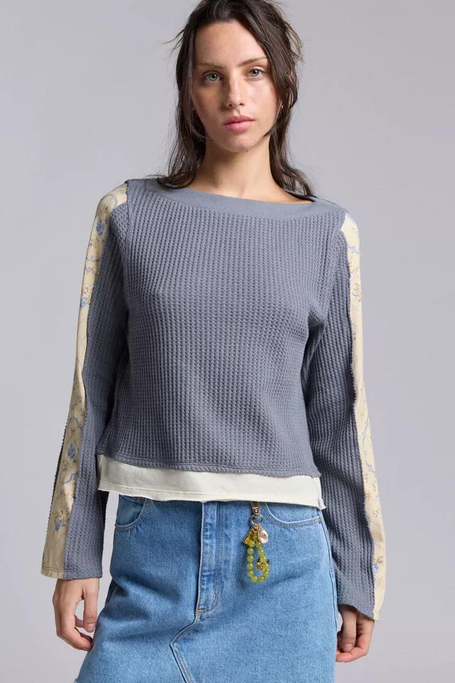 BDG Serena Boatneck Craft Patchwork Long Sleeve Top by BDG