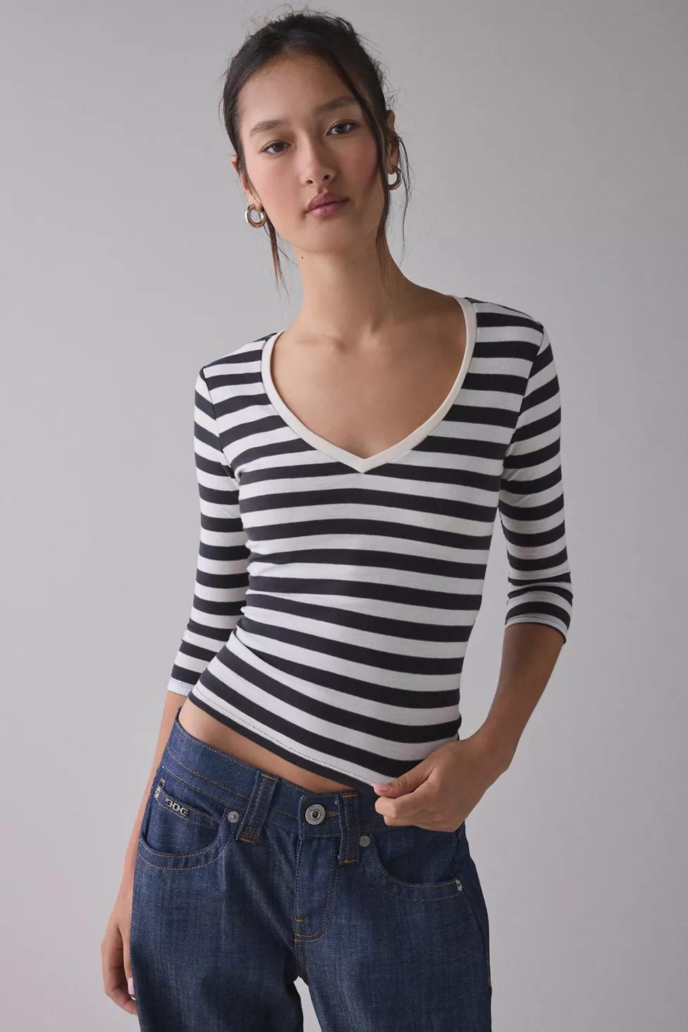 BDG V-Neck 3/4 Sleeve Spill The Tee by BDG
