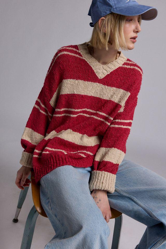 BDG Van Striped Oversized V-Neck Dad Sweater by BDG