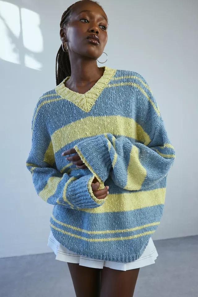 BDG Van Striped Oversized V-Neck Dad Sweater by BDG