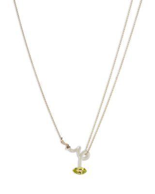 9K Yellow Gold & Sterling Silver You're So Vine Peridot White Pendant Necklace by BEA BONGIASCA