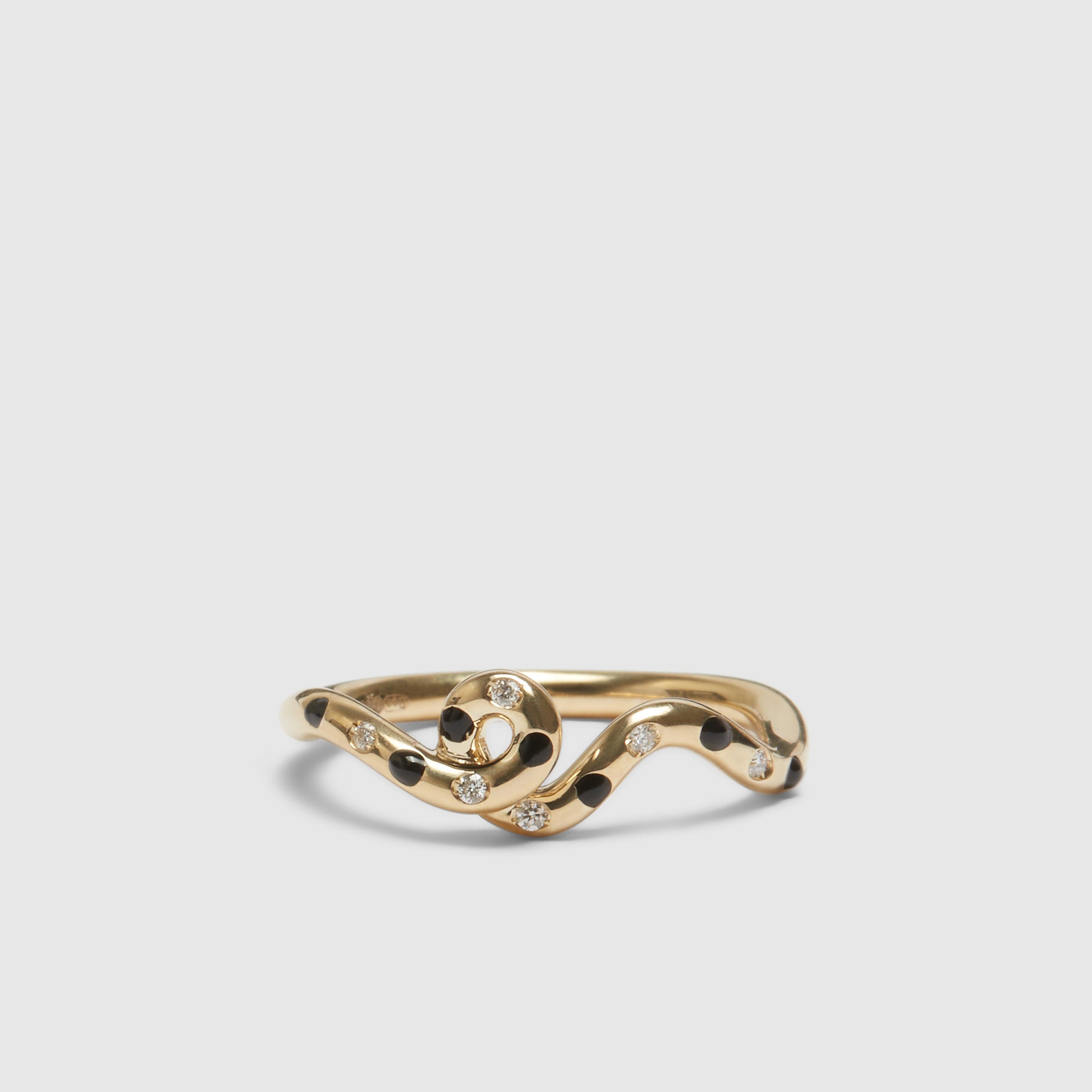 Bea Bongiasca - Gold Wave Ring - (Black) by BEA BONGIASCA